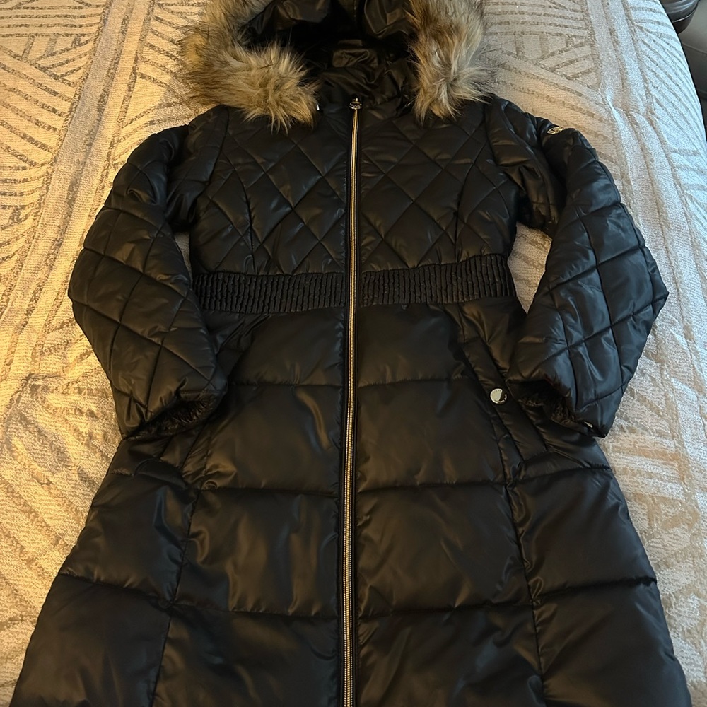 Michael Kors Black Puffer Jacket with Faux Fur Hood